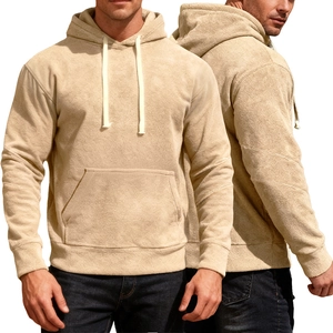 Felpa con cappuccio da uomo in pile beige vestibilità rilassata con tasca a marsupio e lacci
