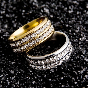 Double Row Rhinestone Ring Titanium Steel Zircon Inlaid Polished Minimalist Fashion Jewelry For Men Women Couples