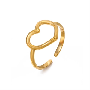 Minimalist gold hollow heart open ring made of polished stainless steel for women