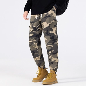 Men's Camouflage Cargo Jogger Pants Polyester Multi Pocket Elastic Drawstring Waist Outdoor Streetwear Plus Size