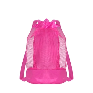Rose red mesh beach bag with drawstring closure and breathable fabric for kids