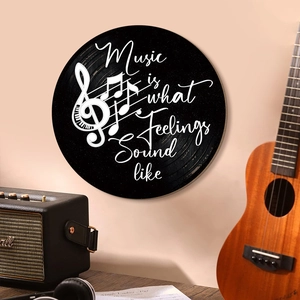 Vinyl Record Style Circular Wall Decor Wooden Music Note Quote Sign Hanging Art Ornament For Living Room Bedroom