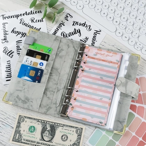 Grey marble A6 PU leather budget binder with magnetic buckle and 6-hole metal ring