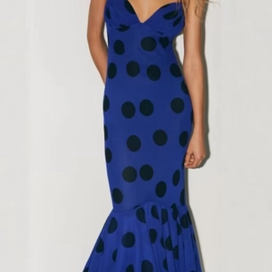 Polka Dot Maxi Dress Chiffon Strappy Backless Layered Fishtail Hem Bodycon Elegant Vintage Evening Party For Women