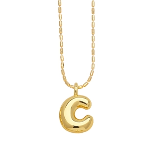 3D puffy gold letter C pendant necklace with polished cylindrical bead chain for women