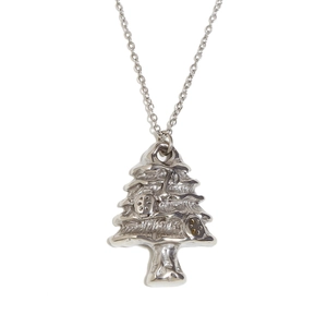 Elegant silver stainless steel Christmas tree pendant necklace with refined O-link chain