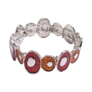 Bracelet bohème en argent avec breloques émaillées rouges et oranges à motif léopard