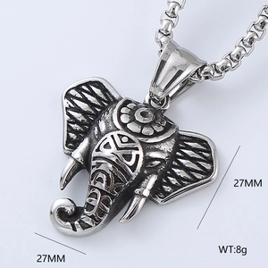 Hip hop elephant head pendant necklace in stainless steel with 27mm silver charm