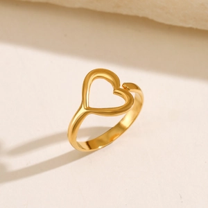 Polished gold heart open ring made of stainless steel with a minimalist adjustable design