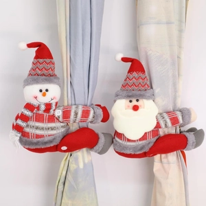 Noël Dessin Animé Père Noël Bonhomme de Neige Élan Embrasse de Rideau Tricoté Peluche Tissu Décoration de Fenêtre Maison
