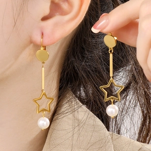Orecchini Pendenti A Stella In Acciaio Inossidabile Con Perla Artificial Di Conchiglia Gioielli Eleganti Da Donna