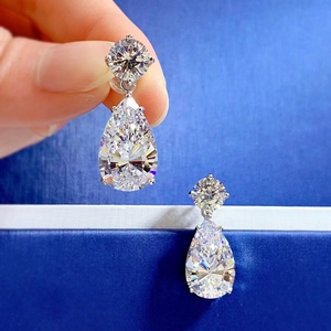 Sparkling pear cut cubic zirconia drop earrings in 925 sterling silver for women