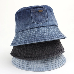 Chapeau Bob En Denim Lavé Vintage Avec Poche Design Coton Rétro Protection Solaire Pour Hommes Femmes