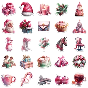 50 pieces of waterproof pink Christmas party stickers for car, phone and water bottle decoration