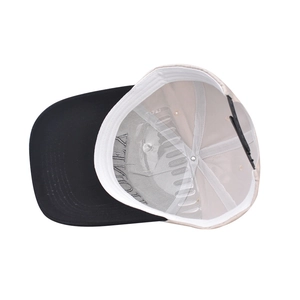 Detail view of cotton baseball cap interior with embroidery and adjustable strap