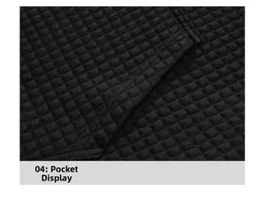 Close-up of waffle textured fabric and durable pocket detail on black hooded sweatshirt