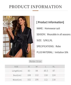 Detailed size chart for women's imitation silk robe with length and bust measurements