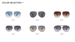 Matrix view of vintage aviator sunglasses with double-bridge metal frames in six colors
