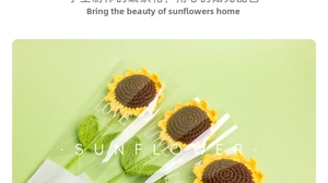 Handgemaakte gehaakte zonnebloem decoratie in transparante cadeauverpakking.