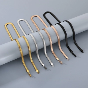 Unisex stainless steel flat snake chain necklaces in gold, silver, rose gold and black colors