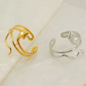Snake Ring Stainless Steel Hollow Design Open Adjustable Simple Fashion Jewelry Gift For Women
