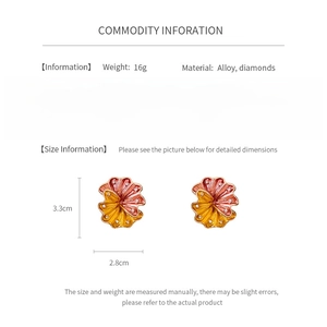 Size specifications of vintage floral earrings with red and yellow enamel and diamonds