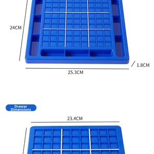 Detailed size specifications for the blue Sudoku logic game board with drawer dimensions