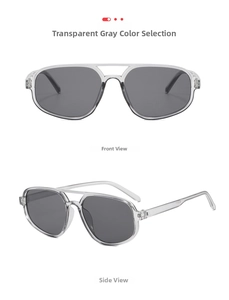 Transparent grey double-bridge aviator sunglasses shown in front and side views