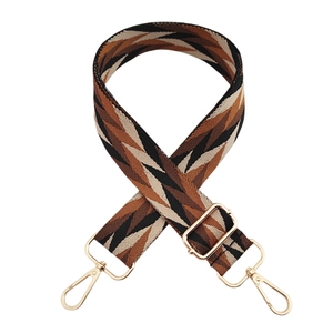 Adjustable geometric chevron strap for shoulder bags with gold-tone metal hardware clips