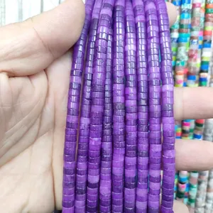 Macro shot of 3x6mm purple natural amethyst stone spacer beads for DIY jewelry making
