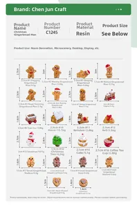 Size chart showing 22 Christmas gingerbread man resin miniature figures and dimensions