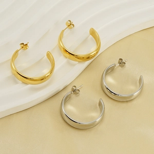 Créoles En Forme De C En Acier Inoxydable Minimaliste Plaqué Or 18K Bijoux De Mode Géométriques Pour Femmes