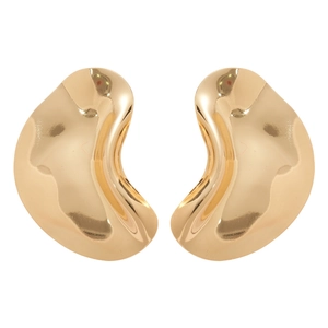 Golden irregular metallic drop earrings with high-polished mirror finish in minimalist style