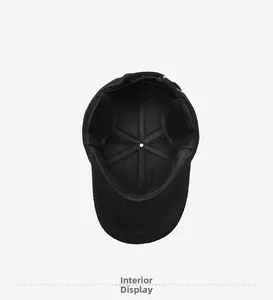 Detailed interior of winter baseball cap with earflaps and thickened lining