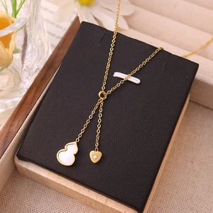 18k gold plated stainless steel necklace with white gourd pendant and heart zircon