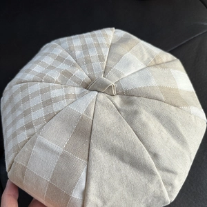 Linen checkered newsboy flat cap with vintage beige and brown pattern for men and women