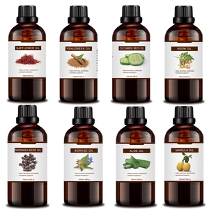 Detailed collection of eight natural plant oils in 100ml amber glass bottles for skincare