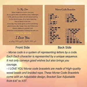 To My Son Morse code bracelet gift card with message and adjustable size details