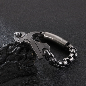 Industrial stainless steel hammer tool bracelet for men in antique silver finish