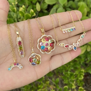 Colorful Zircon Flower Pendant Necklace Stainless Steel Copper Jewelry Fashion Clavicle Chain For Women Elegant Accessory