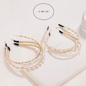 Detail of 41.5cm elegant pearl and metal headband set with weight 16g parameter