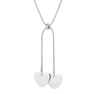 Adjustable silver heart pendant snake chain necklace with Y-shape drop design