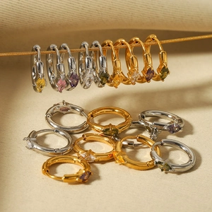 Marquise Zircon Hoop Earrings Stainless Steel 18K Gold Plated Colorful Gemstone Huggie Earrings For Women Fashion Jewelry