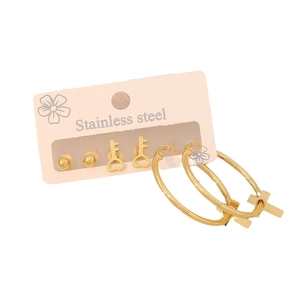 3 pairs of gold stainless steel earrings featuring star, cross and heart key charms