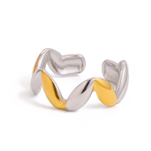 Minimalist geometric wave open ring in gold and silver stainless steel design
