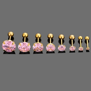 Set of eight pink zircon ear studs in gold finish ranging from large to small sizes