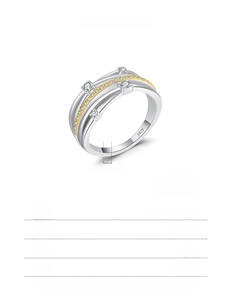 Macro detail of S925 sterling silver multi-layer ring with dimensions and specs