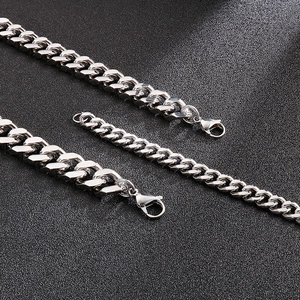Men's hip hop street style silver cuban link chain necklace in polished titanium steel
