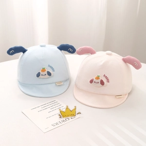 Mignons chapeaux bébé en coton avec oreilles de chien et broderie bleu et rose
