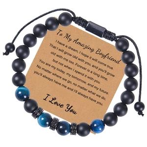 Tiger eye stone beaded bracelet on gift card for boyfriend with heart message